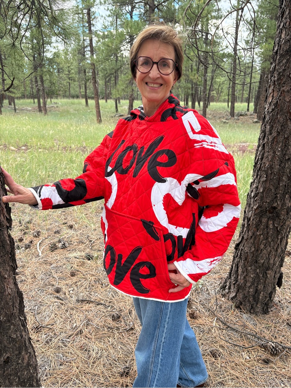 Upcycled Red 'Love' Quilted Women's Jacket